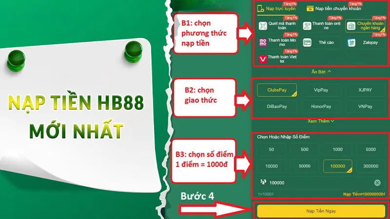 Nạp rút tiền HB88 cực nhanh chỉ với vài phút 2 Nạp tiền HB88 mới nhất